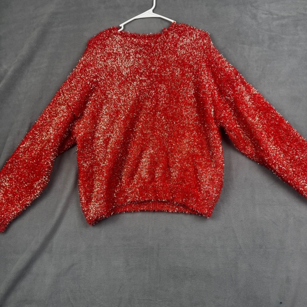 Forever 21 Metallic Tinsel Eyelash Sweater Fiery Red Multi Pullover Large NEW